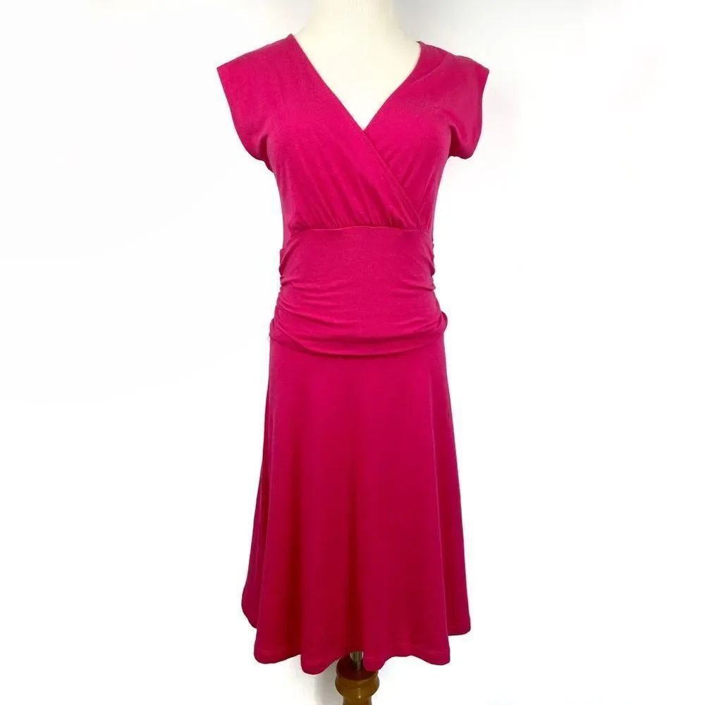 PHILOSOPHY Fuchsia Pink V-neck Midi Modal Dress